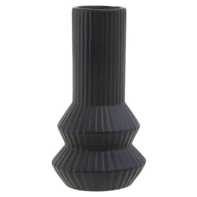 Orsina Fabia Black Ribbed Vase – Matte Ceramic Sculptural Home Decor