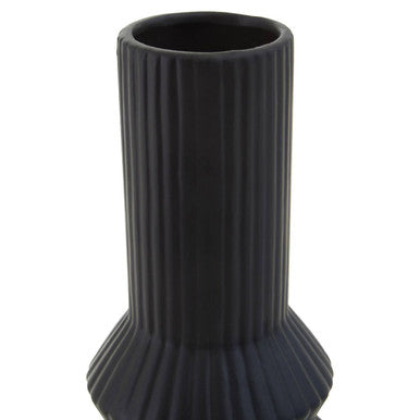 Orsina Fabia Black Ribbed Vase – Matte Ceramic Sculptural Home Decor