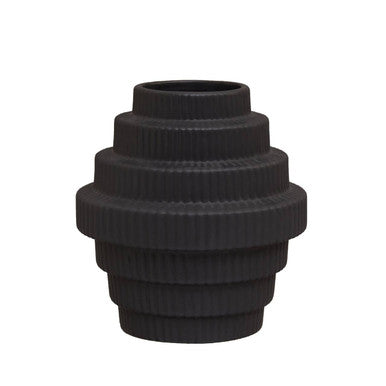 Orsina Fabia Matte Black Ceramic Step Vase – Modern Minimalist Decor