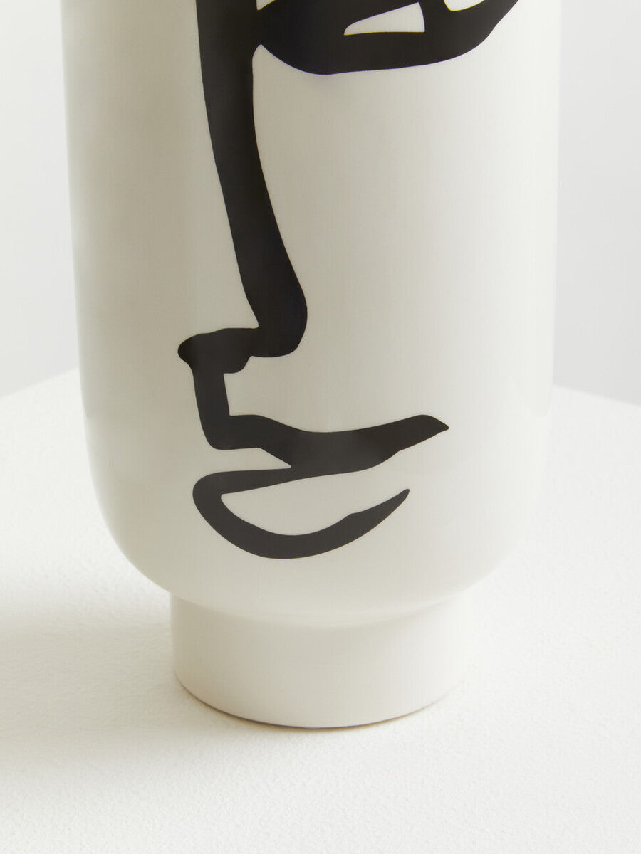 Orsina Viso Large Ceramic Face Vase – Black and White Modern Decor