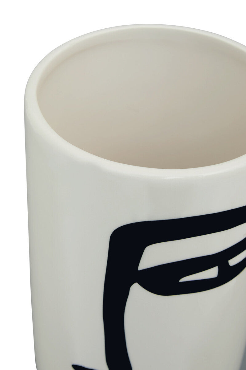 Orsina Viso Large Ceramic Face Vase – Black and White Modern Decor