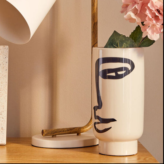 Orsina Viso Face Vase – Small Black and White Ceramic Sculptural Decor