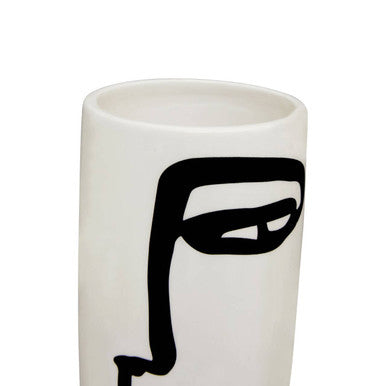 Orsina Viso Face Vase – Small Black and White Ceramic Sculptural Decor
