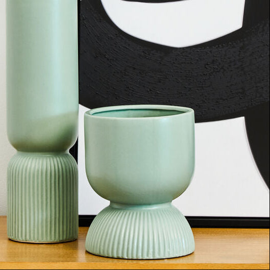 Orsina Fia Sage Green Ceramic Planter – Modern Tapered Indoor Pot