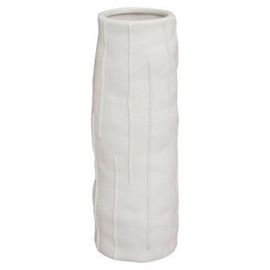 Orsina Fara Large White Ceramic Vase – Tall Textured Cylindrical Decor