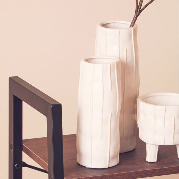Orsina Fara White Small Ceramic Vase – Textured Minimalist Decor