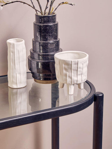 Orsina Fara White Small Ceramic Vase – Textured Minimalist Decor