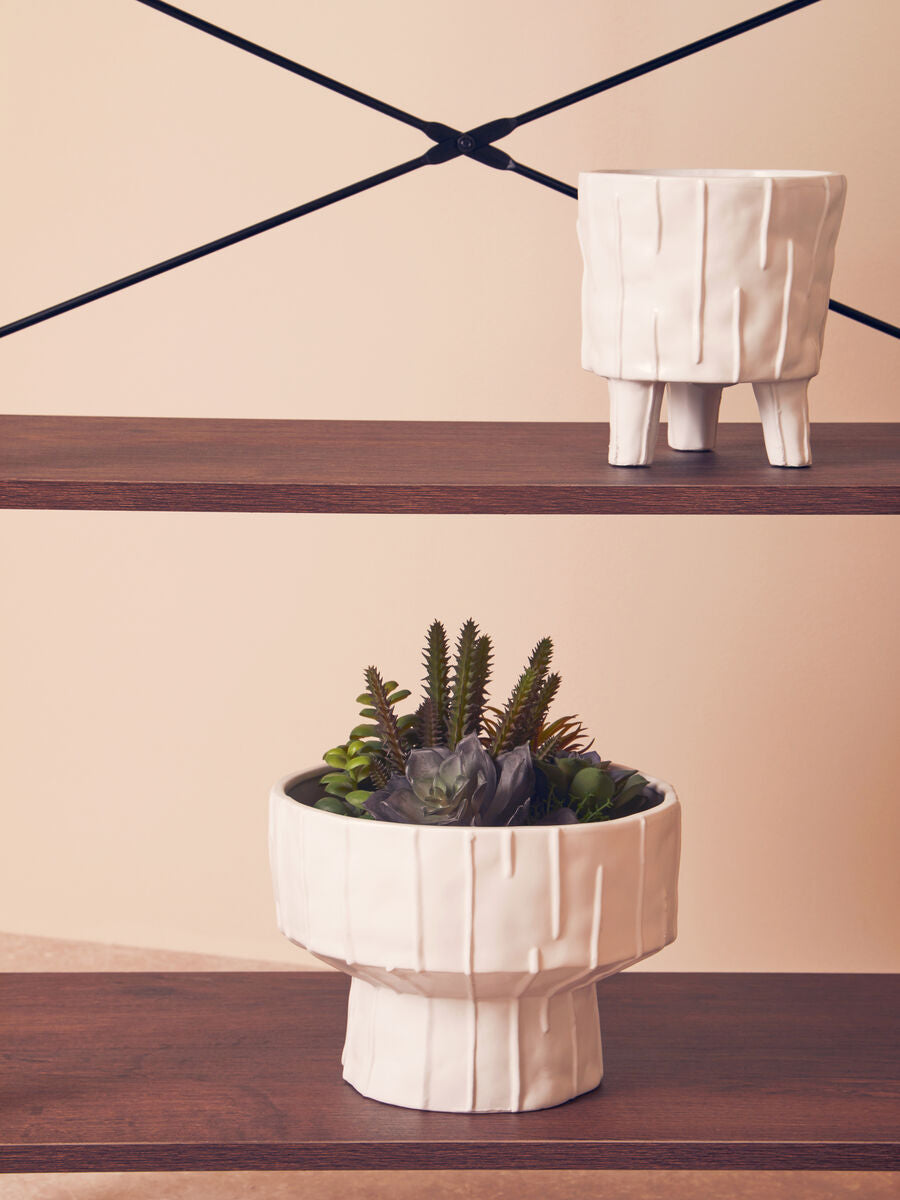 Orsina Fara White Large Ceramic Planter – Textured Round Indoor Pot