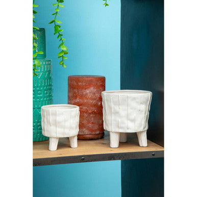 Orsina Fara White Large Ceramic Planter – Textured Round Indoor Pot