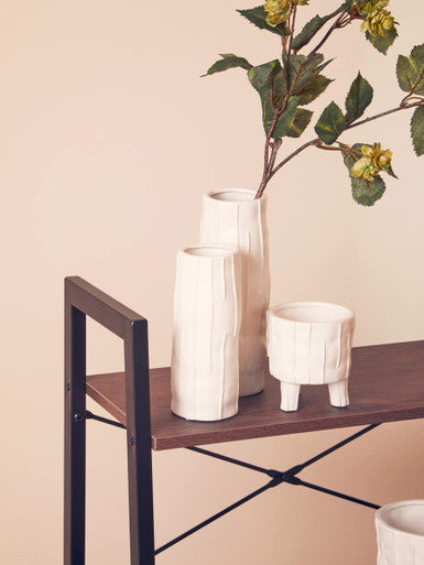 Orsina Fara White Ceramic Tabletop Planter – Small Textured Succulent Pot