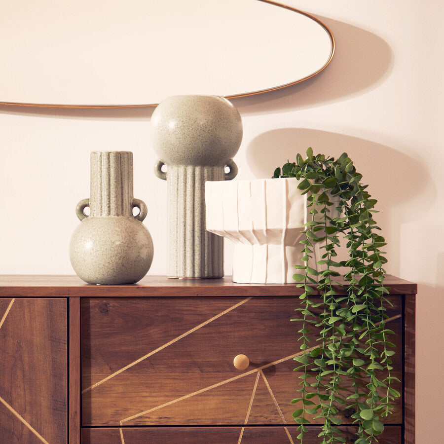 Orsina Fara White Ceramic Vase – Textured Geometric Modern Decor