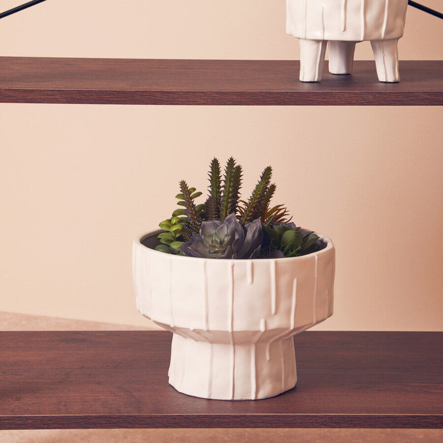 Orsina Fara White Ceramic Vase – Textured Geometric Modern Decor