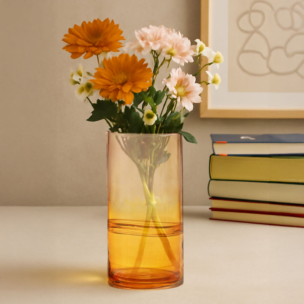 Orsina Optik Modern Glass Vase – Two-Tone Ombre Cylindrical Decor
