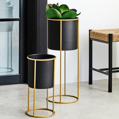 Orsina Trosa Large Floor Standing Planter – Black and Gold Metal