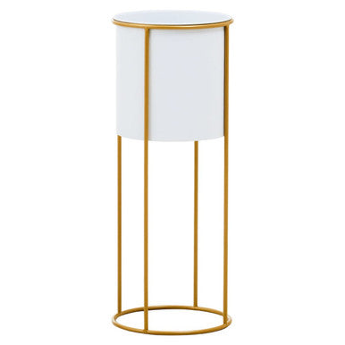 Orsina Trosa Large Floor Standing Planter – White and Gold Metal