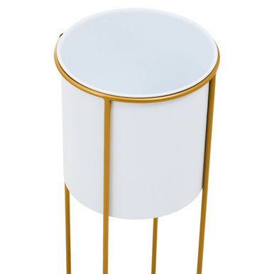 Orsina Trosa Large Floor Standing Planter – White and Gold Metal