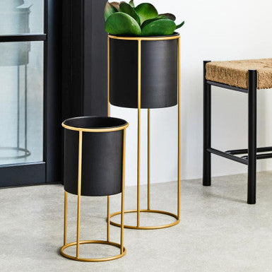 Orsina Trosa Small Floor Standing Planter – Black and Gold Metal
