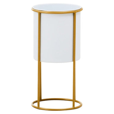 Orsina Trosa Small White and Gold Floor Standing Planter – Metal Stand