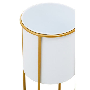 Orsina Trosa Small White and Gold Floor Standing Planter – Metal Stand