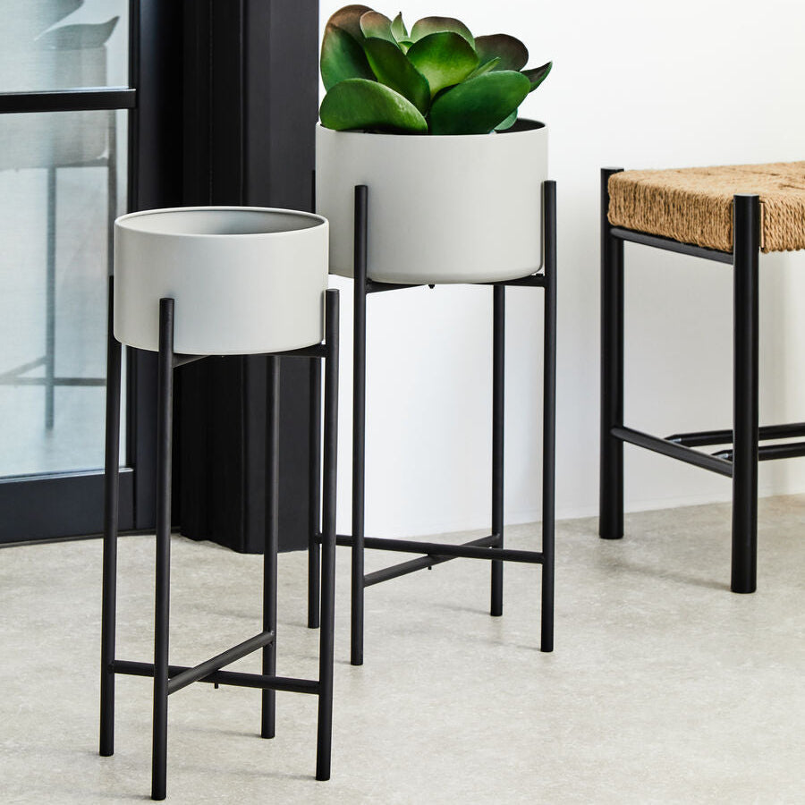 Orsina Trosa Large Floor Standing Planter – Grey and Black Metal
