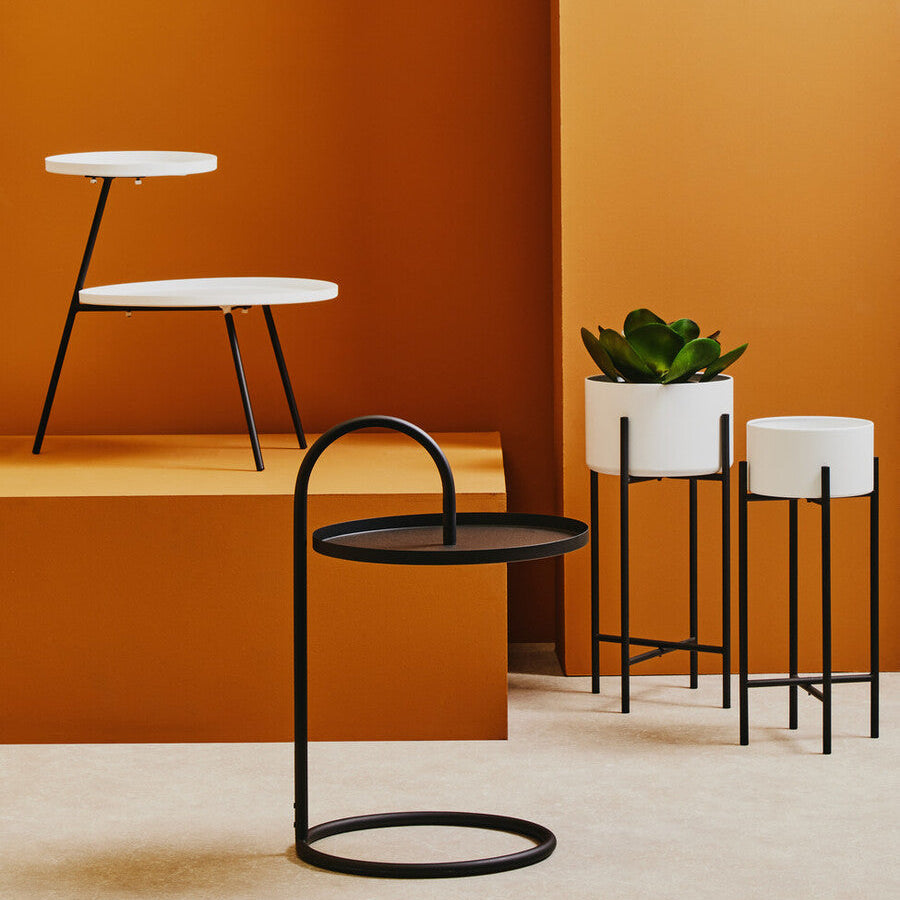 Orsina Trosa Small Floor Standing Planter – White and Black Metal