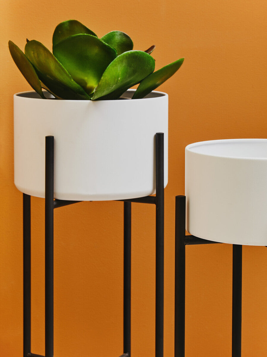 Orsina Trosa Small Floor Standing Planter – White and Black Metal