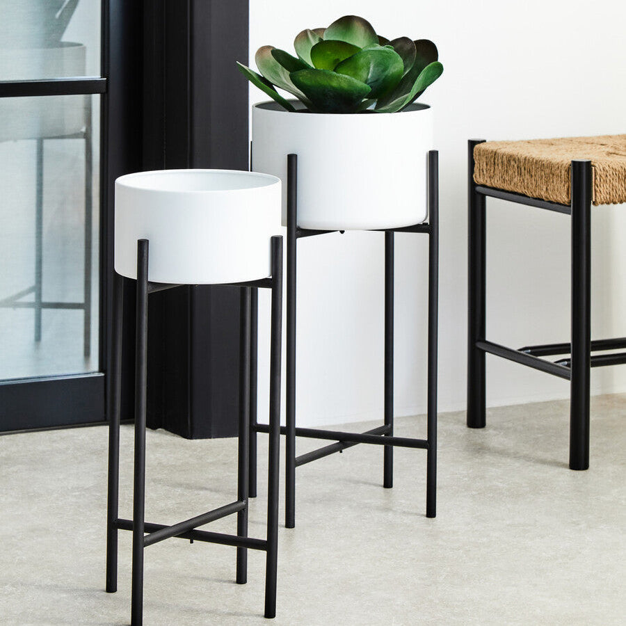 Orsina Trosa Small Floor Standing Planter – White and Black Metal