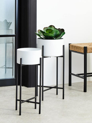 Orsina Trosa Small Floor Standing Planter – White and Black Metal