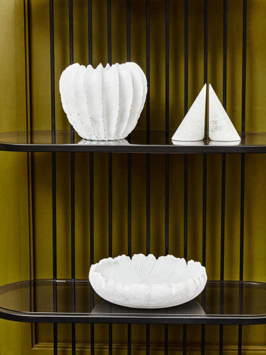 Orsina Broc White Textured Vase – Modern Ridged Polyresin Decor