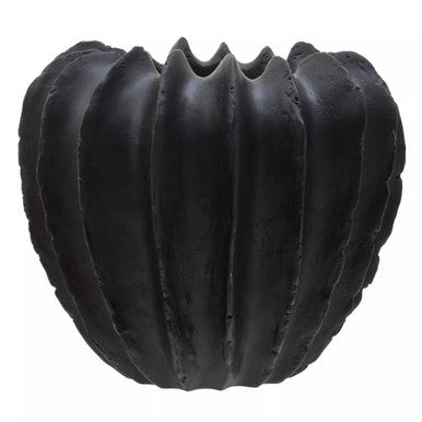 Black Textured Vase by Orsina – Modern Ridged Tapered Ceramic Decor