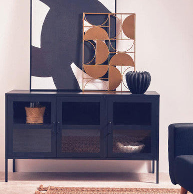 Black Textured Vase by Orsina – Modern Ridged Tapered Ceramic Decor