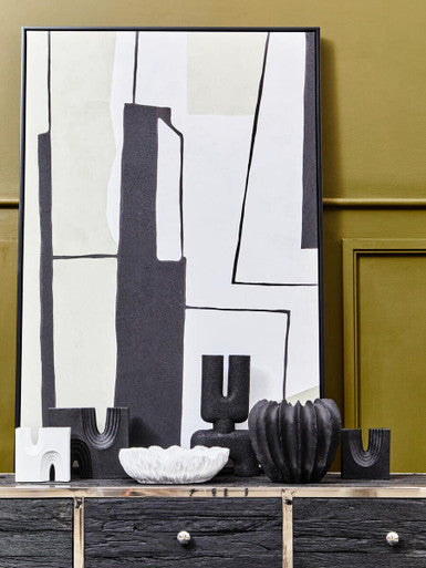 Black Textured Vase by Orsina – Modern Ridged Tapered Ceramic Decor