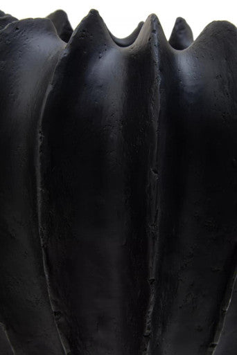 Black Textured Vase by Orsina – Modern Ridged Tapered Ceramic Decor