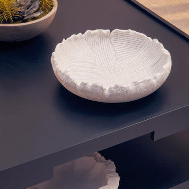 Orsina Broc White Textured Decorative Bowl – Modern Polyresin Centerpiece