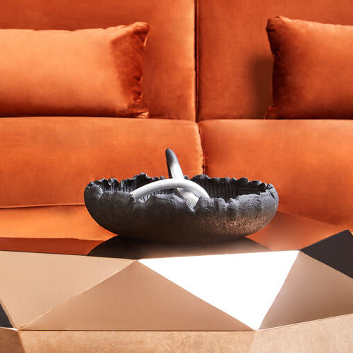 Orsina Broc Black Textured Polyresin Decorative Bowl – Modern Centerpiece