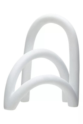 Orsina Broc White Arched Sculpture – Abstract Triple Loop Decor