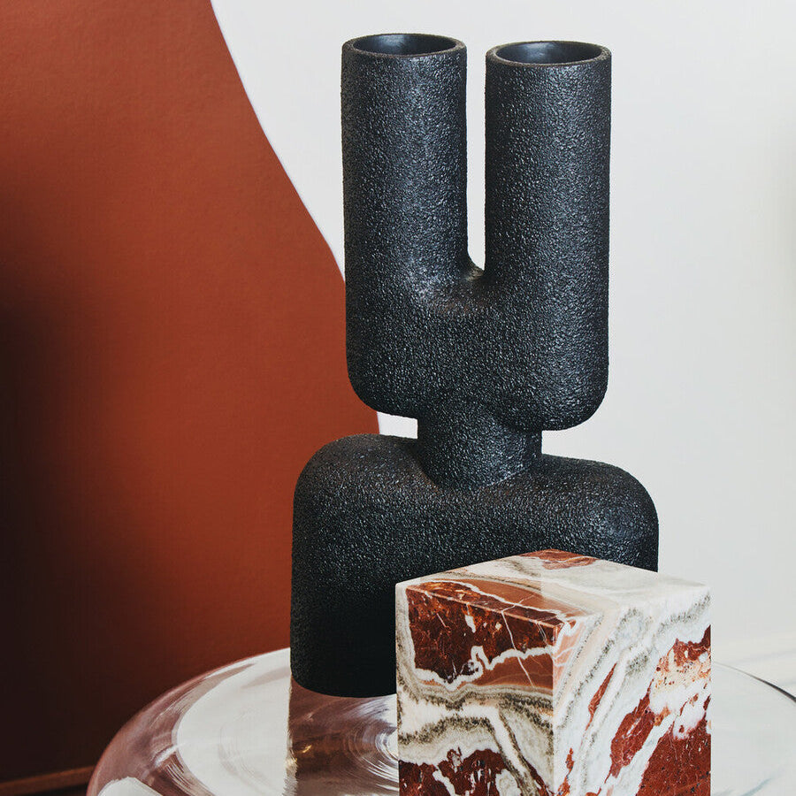 Orsina Broc Small Matte Black Sculptured Vase – U-Shaped Modern Decor