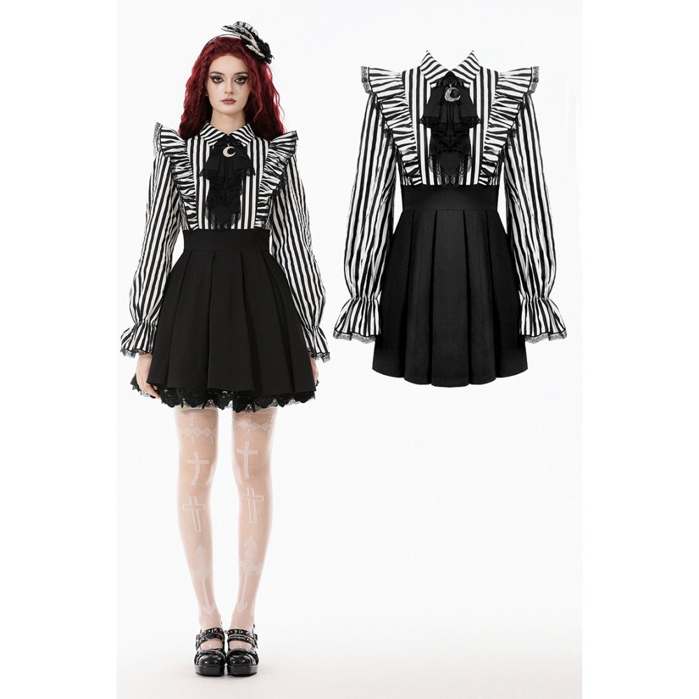Dark in Love Striped Ruffle Gothic Lolita Dress – Black and White