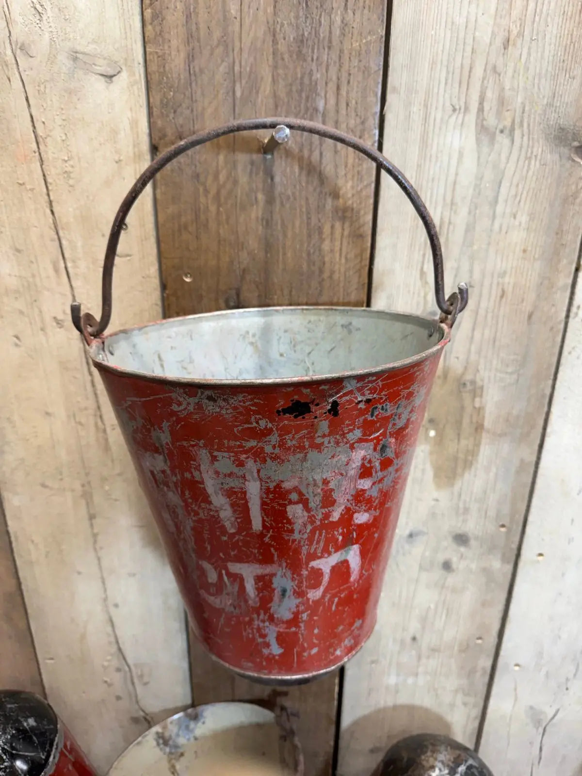 Vintage Galvanised Metal Hanging Fire Bucket Planter | Rustic Warehouse