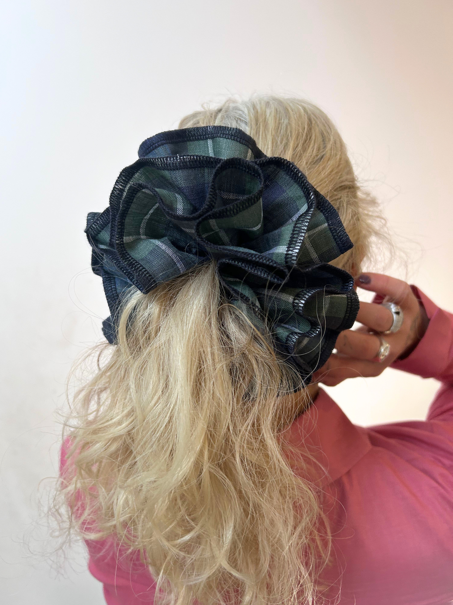 No More Nobody Azaria Organic Linen Scrunchie – Green Check Cotton