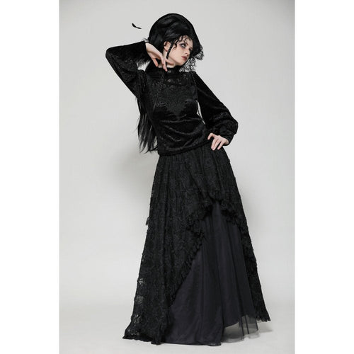 Dark in Love Cyra Gothic Jacquard Velvet Bell Sleeve Turtle Neck Top