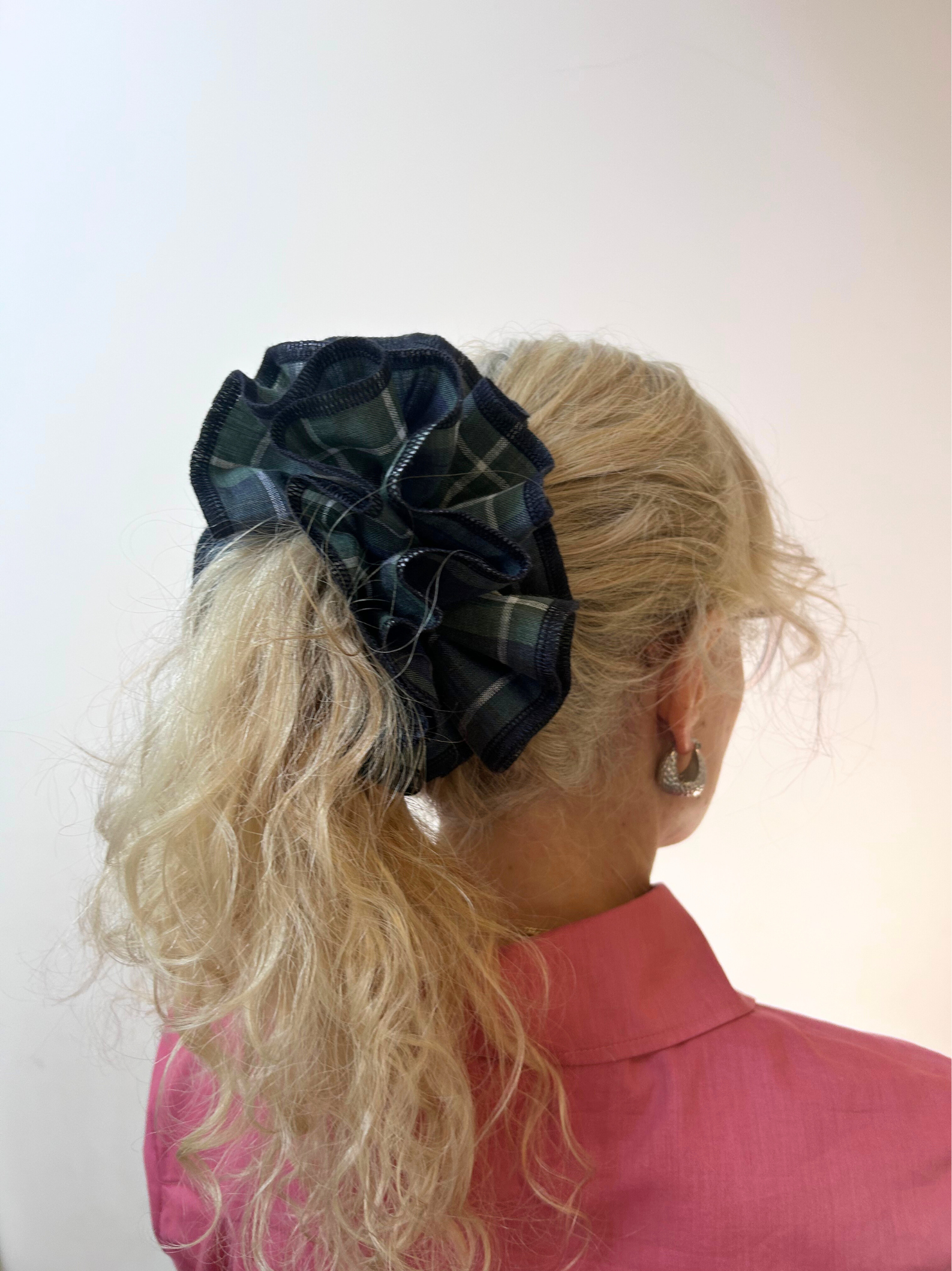 No More Nobody Azaria Organic Linen Scrunchie – Green Check Cotton