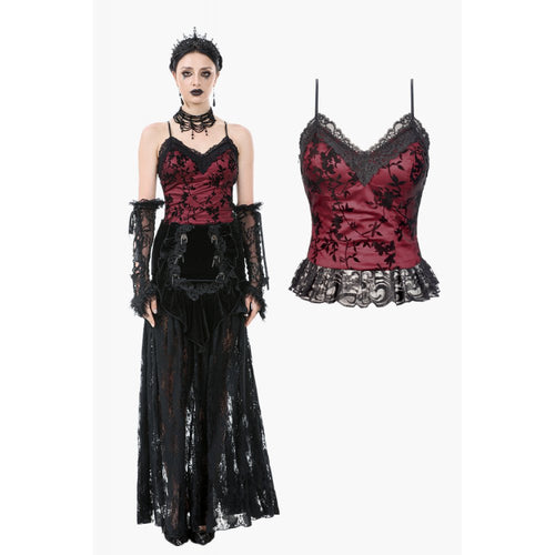 Dark in Love Althea Burgundy Velvet Goth Camisole with Lace Trim