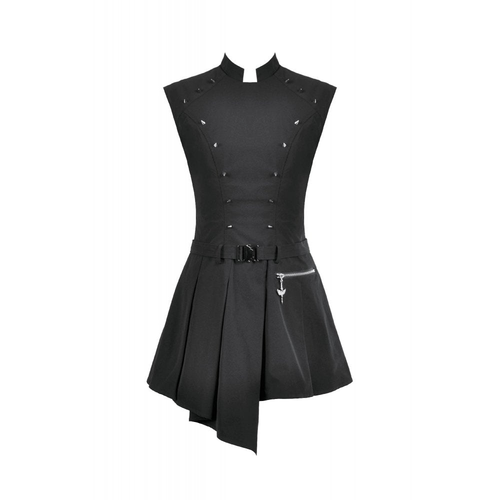 Dark in Love Cassia Black Pleated Mini Dress – Buckled Goth Style