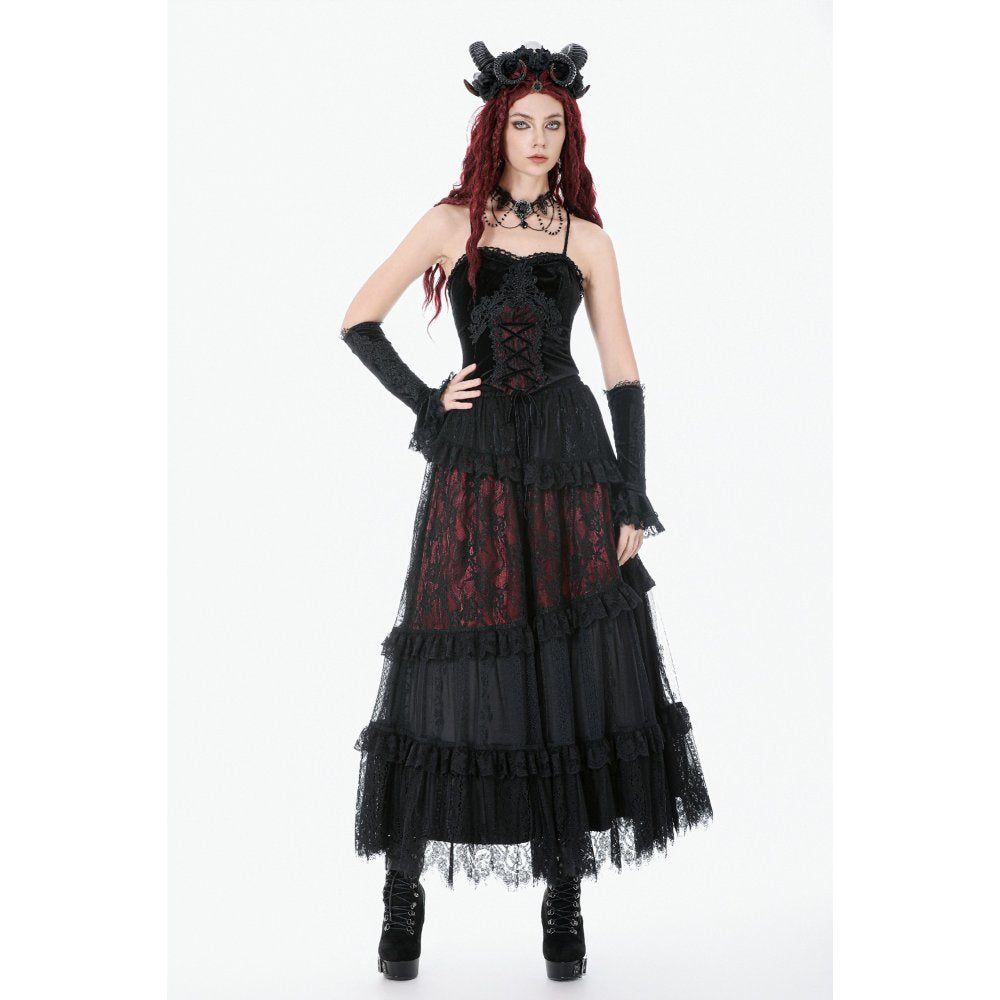 Dark in Love Gothic Black & Red Velvet Lace Corset with Straps