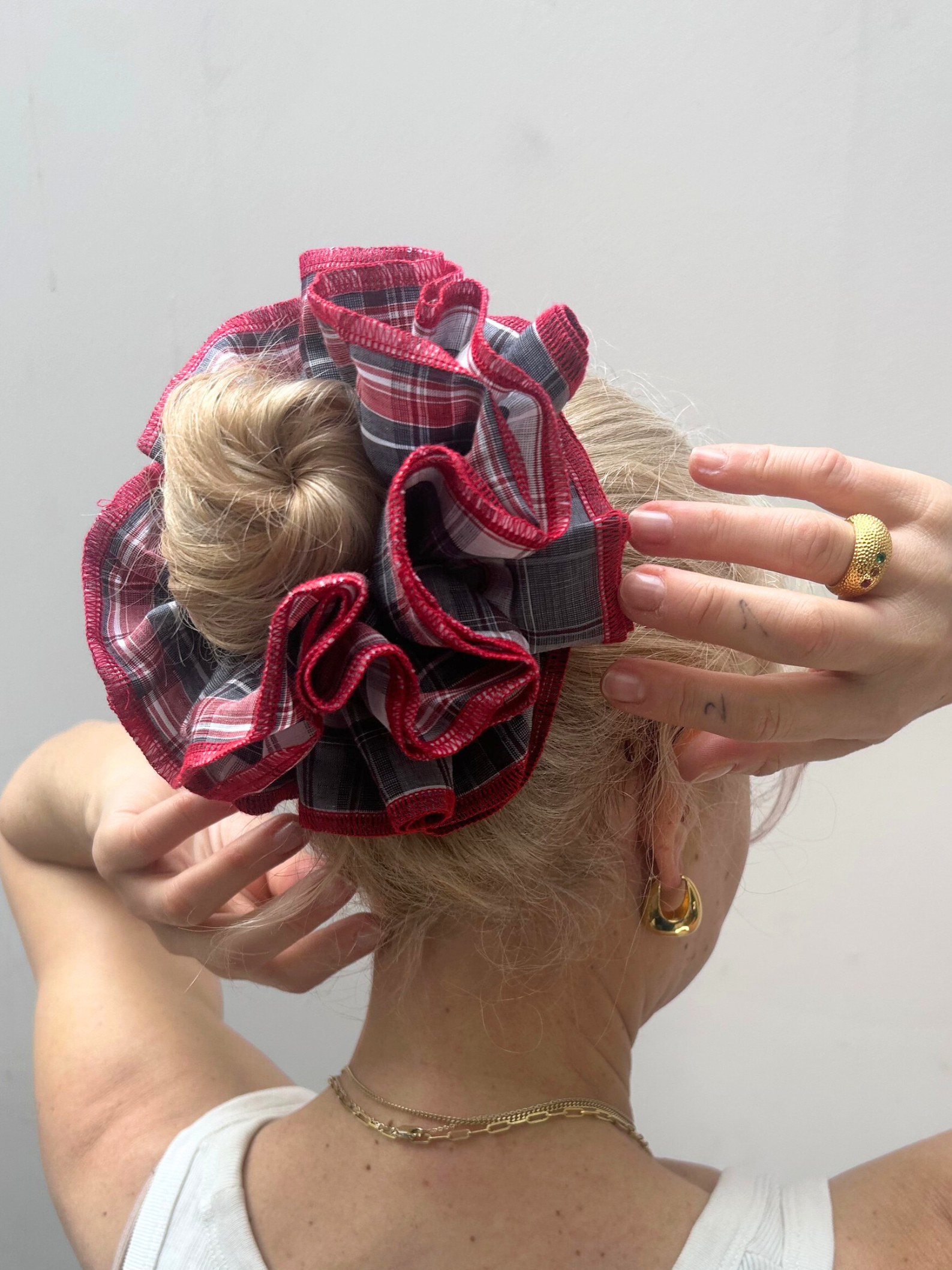 No More Nobody Azaria Organic Linen Scrunchie – Black & Red Check