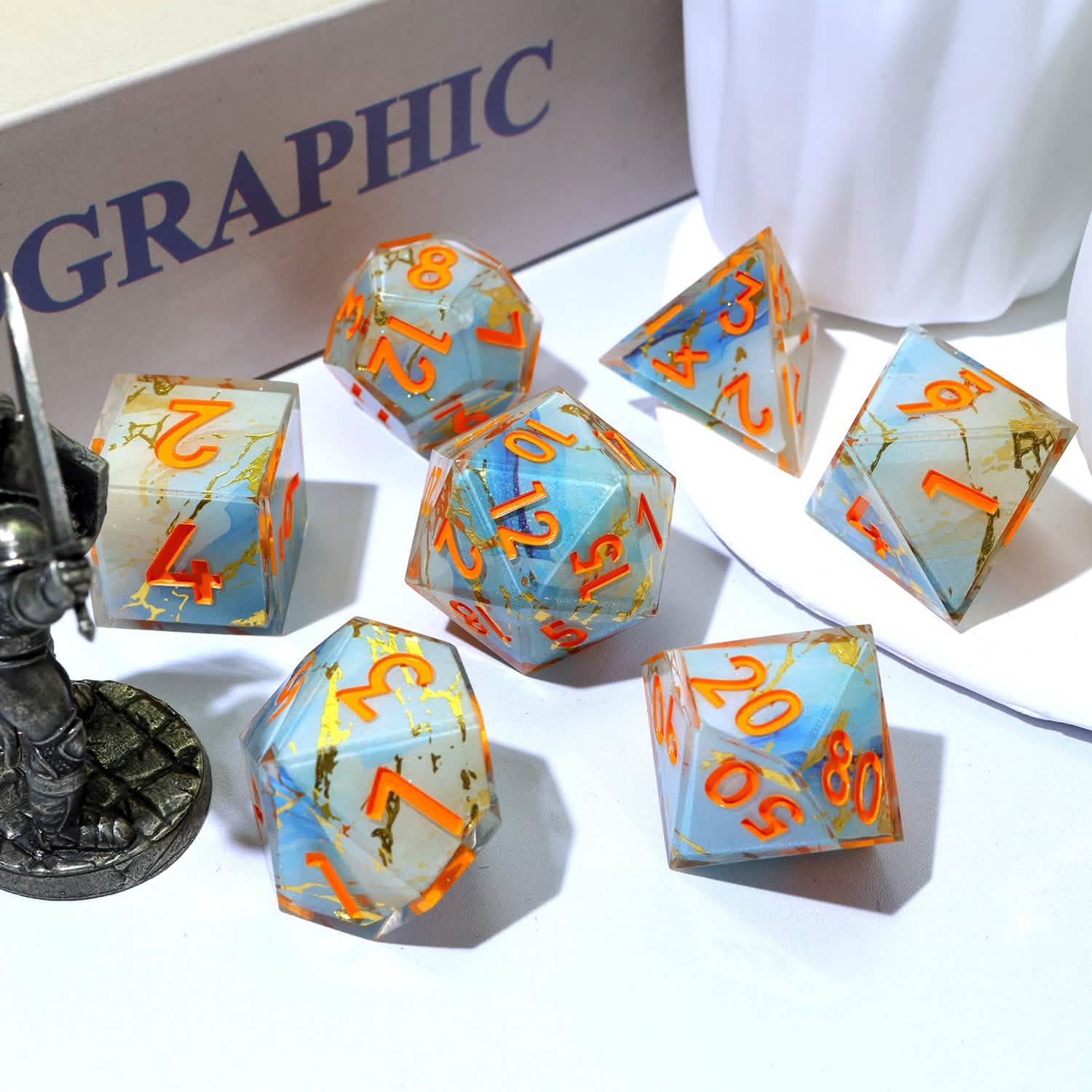 Divine Thunder | Sharp Edge Dice | Resin | 7 Piece Set