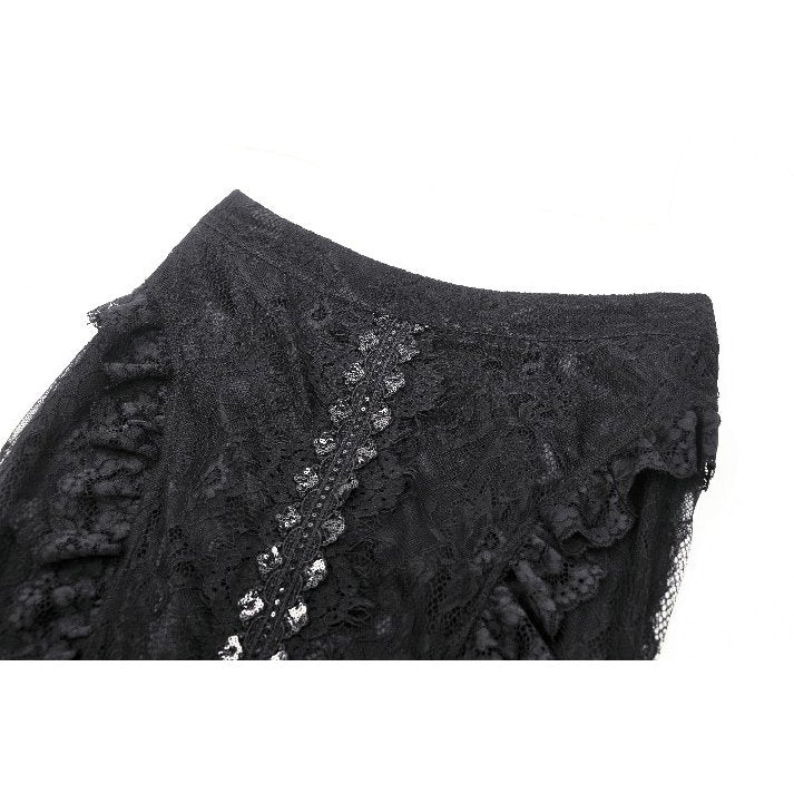 Dark in Love Nevaeh Gothic Lace and Mesh Mermaid Skirt – Black Embroidery