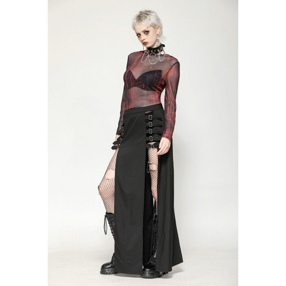 Dark in Love Carson Black and Red Tie-Dye Mesh Gothic Basic Top