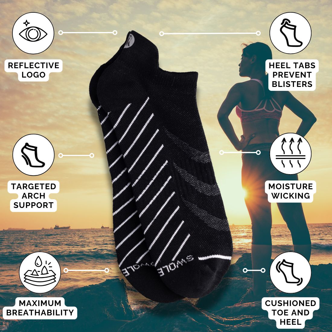 Swole Panda Black Performance Trainer Socks – Breathable Bamboo Athletic